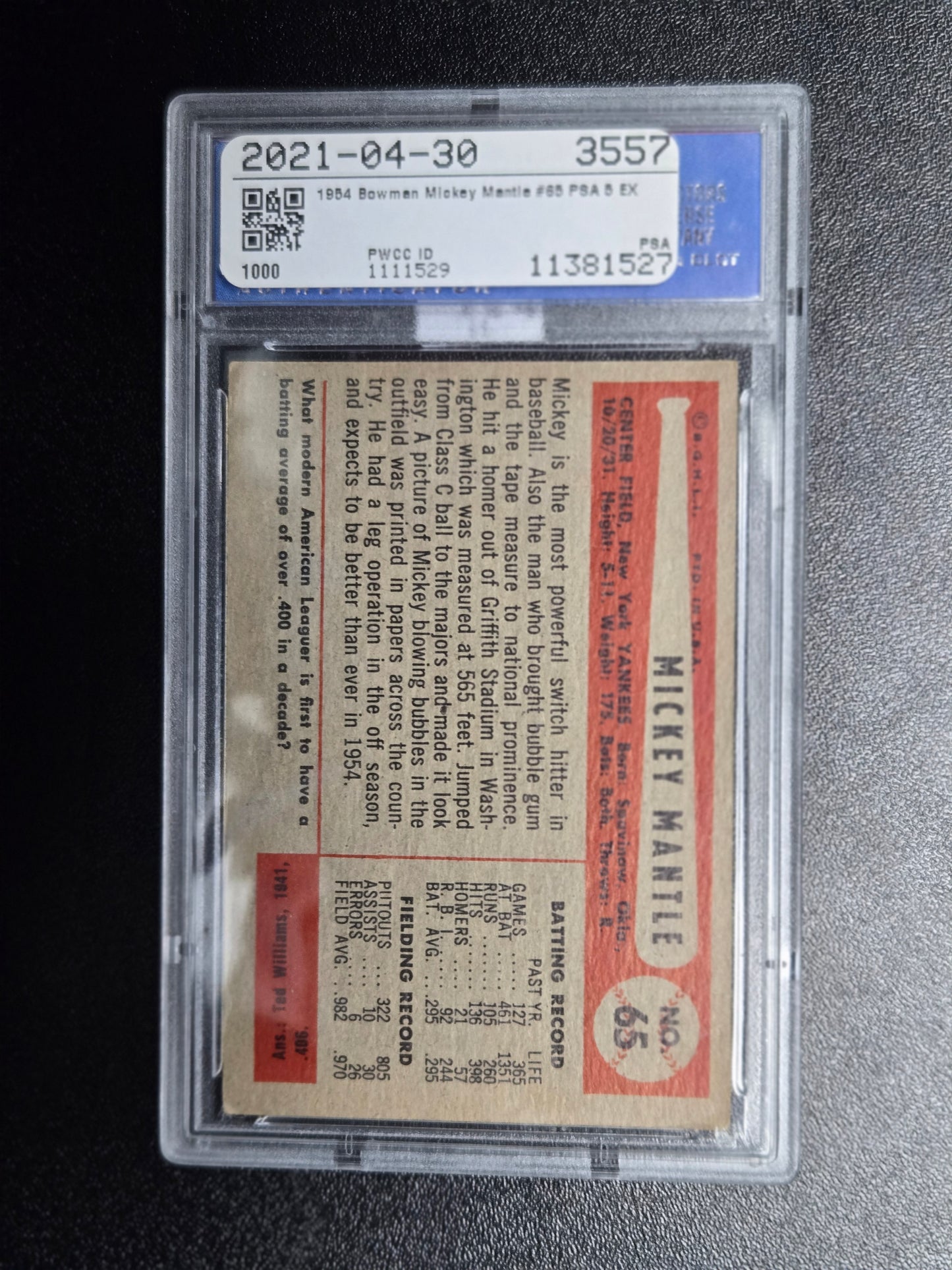 1954 Bowman #65 Mickey Mantle