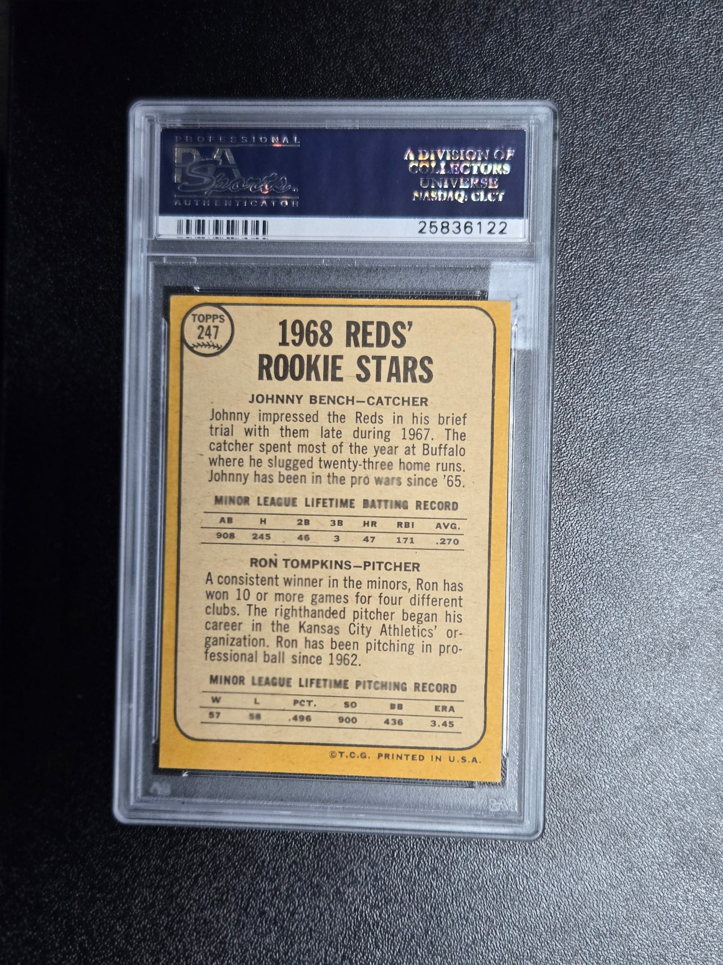 1968 Topps #247 Reds Rookies J. Bench/R. Tompkins