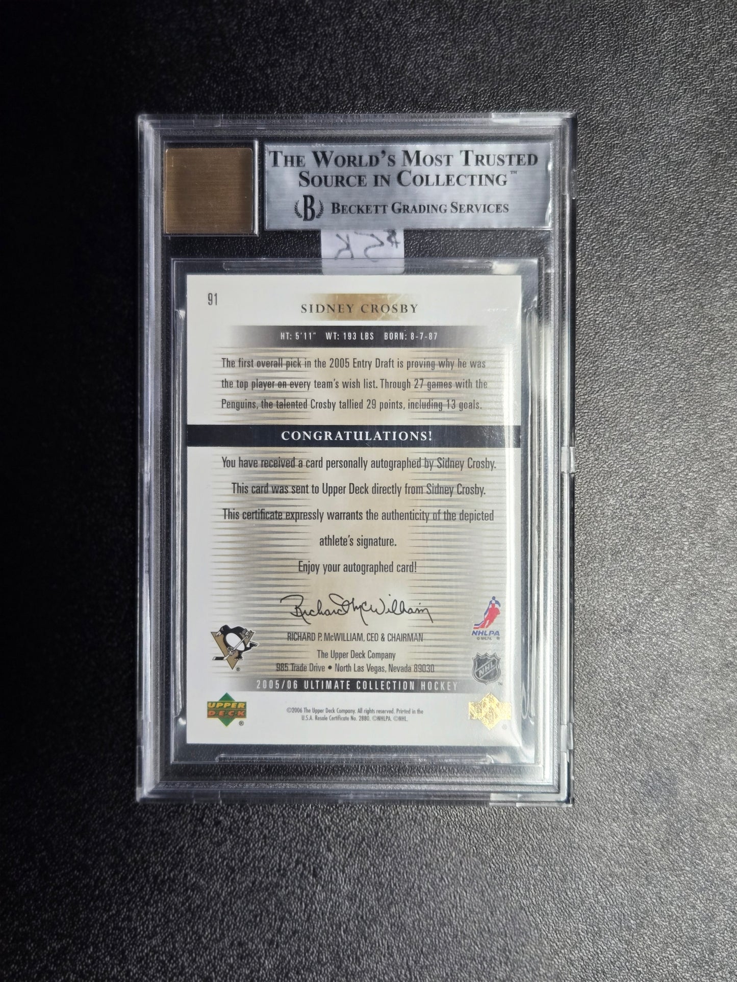 2005-06 Ultimate Collection #91 Sidney Crosby AUTO