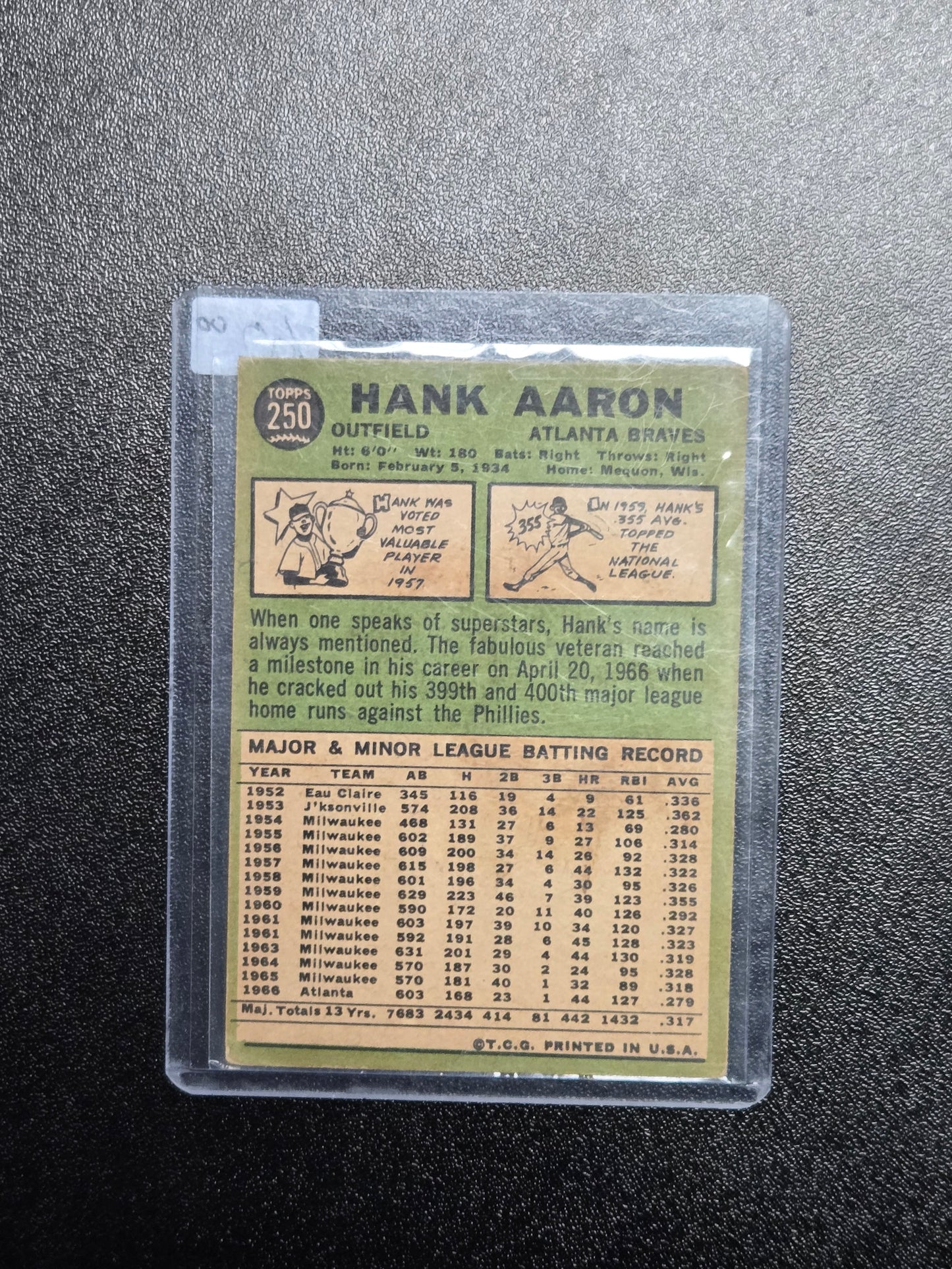 1967 Topps #250 Hank Aaron
