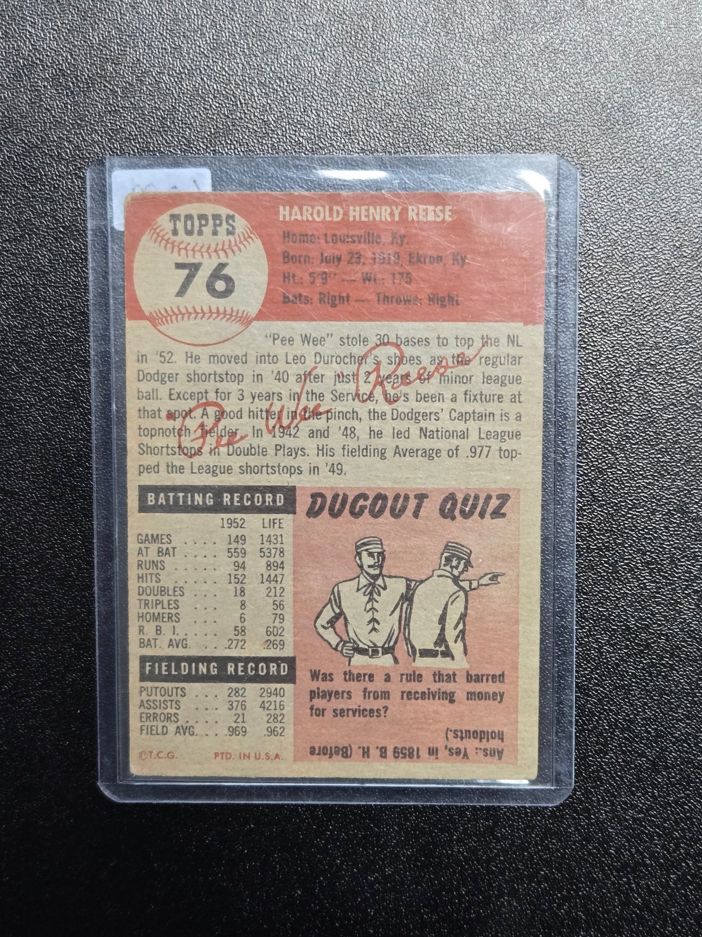 1953 Topps #76 Pee Wee Reese