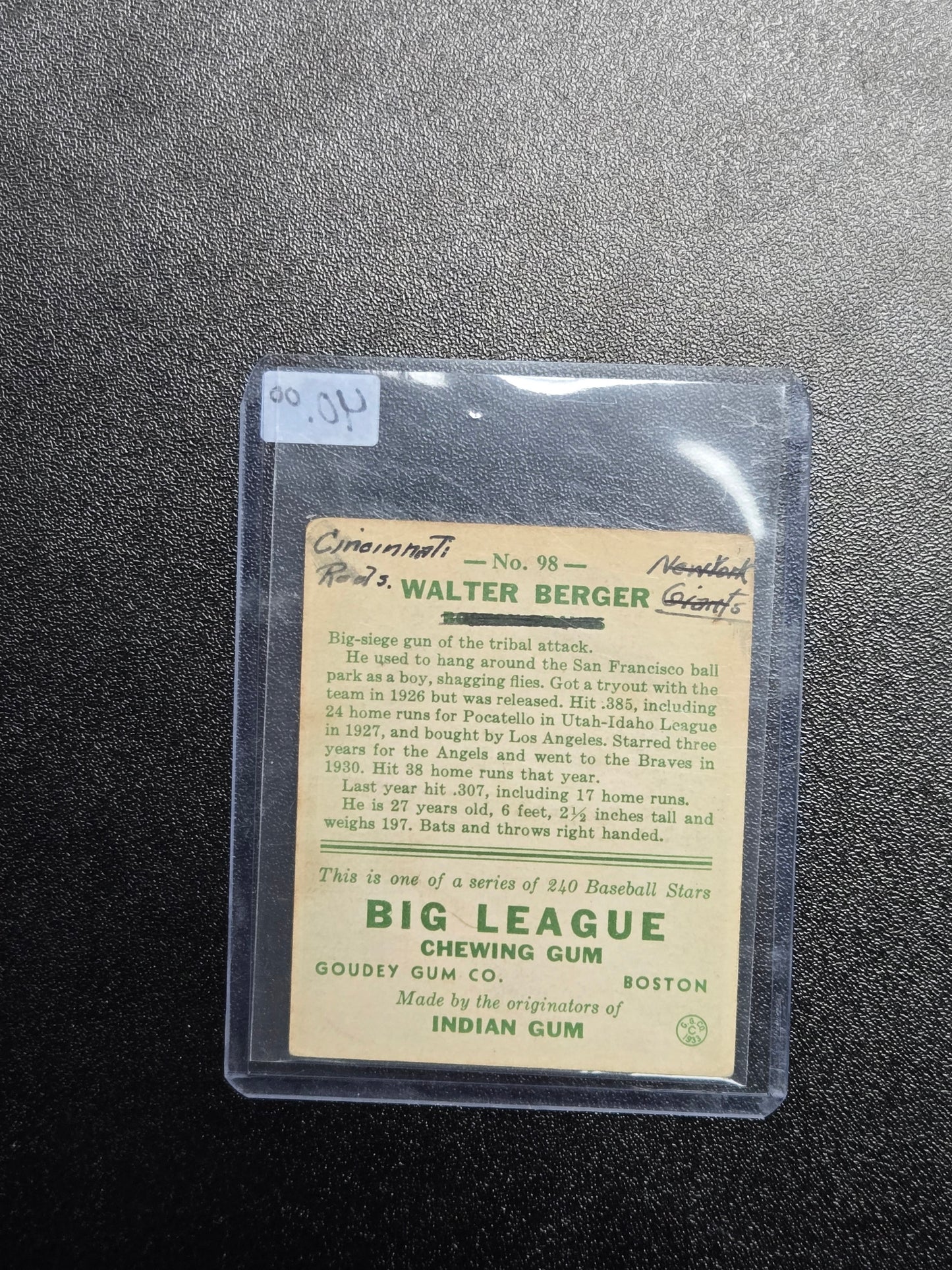 1933 Goudey #98 Walter Wally Berger