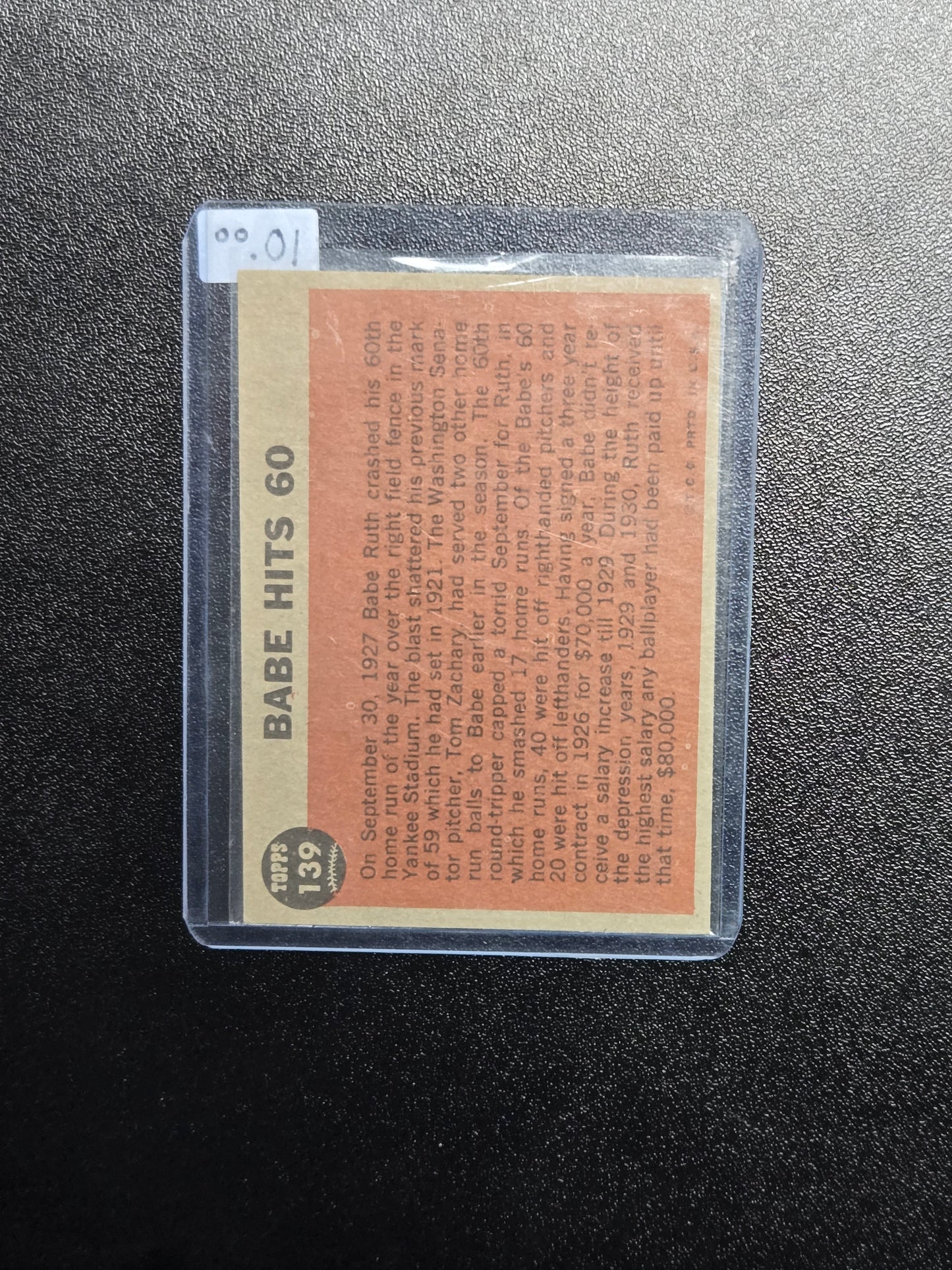BABE RUTH 1962 Topps Babe Ruth Special "Babe Hits 60" #139