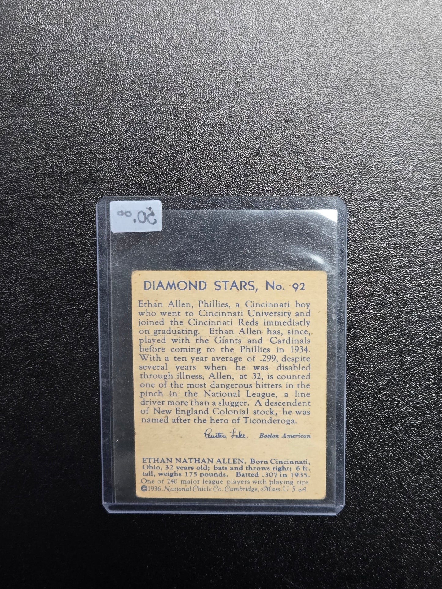 1936 Diamond Stars #92 Ethan Allen