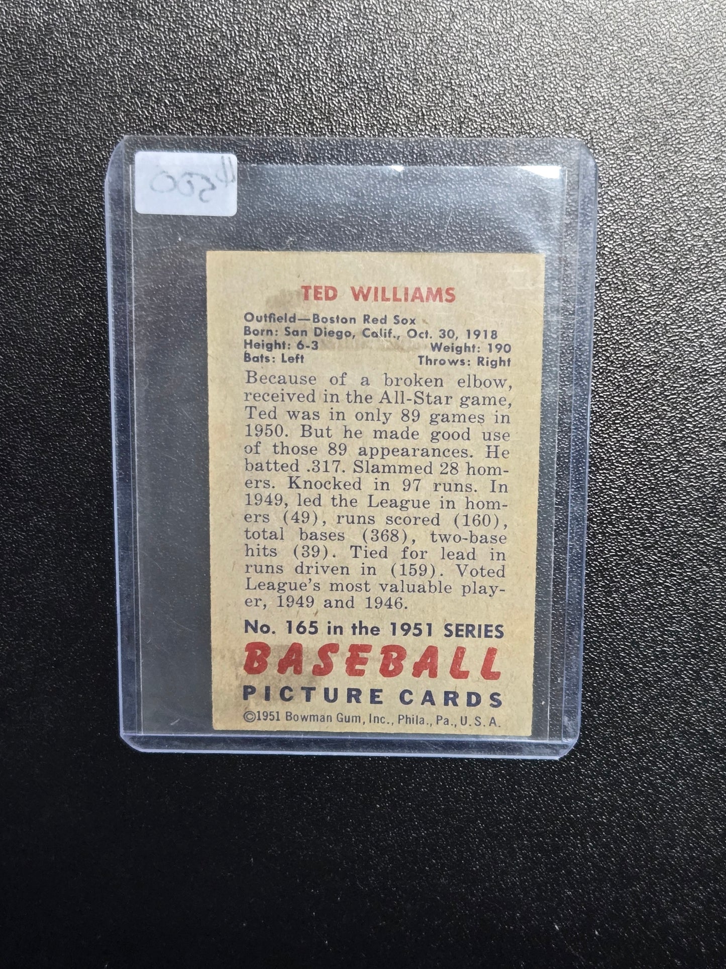 1951 Bowman #165 Ted Williams Boston Red Sox HOF