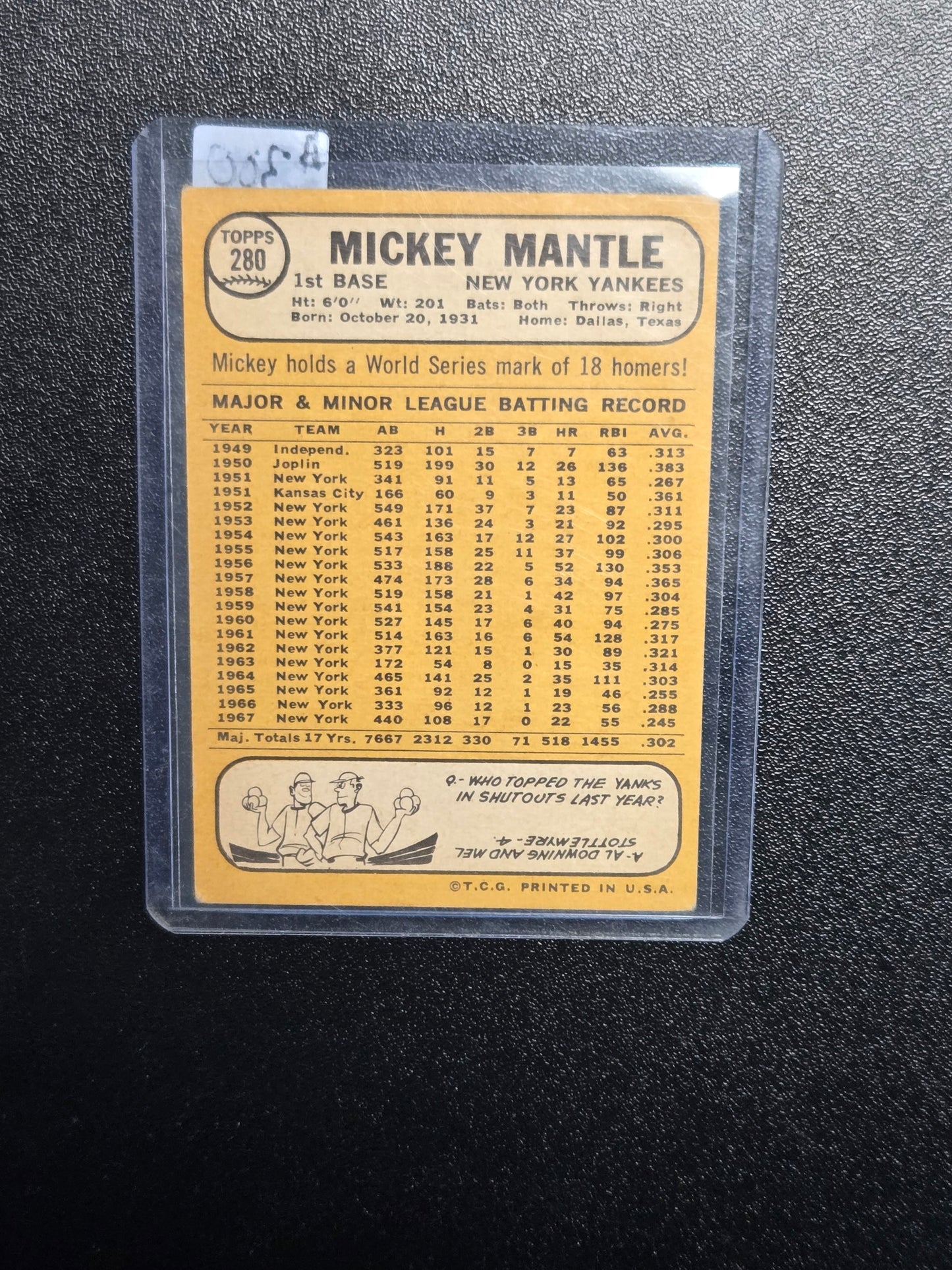 1968 Topps Mickey Mantle #280