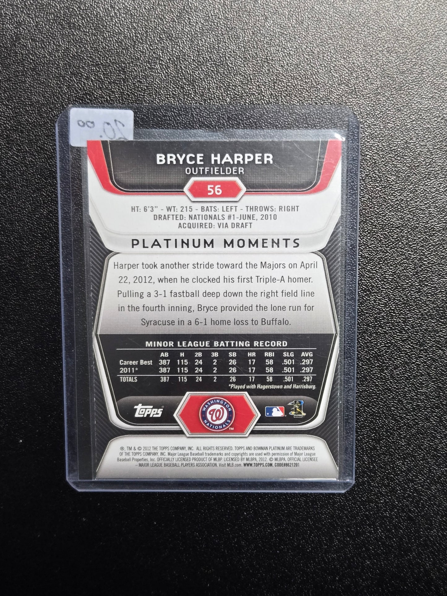 2012 Bowman Platinum - Bryce Harper #56 RC