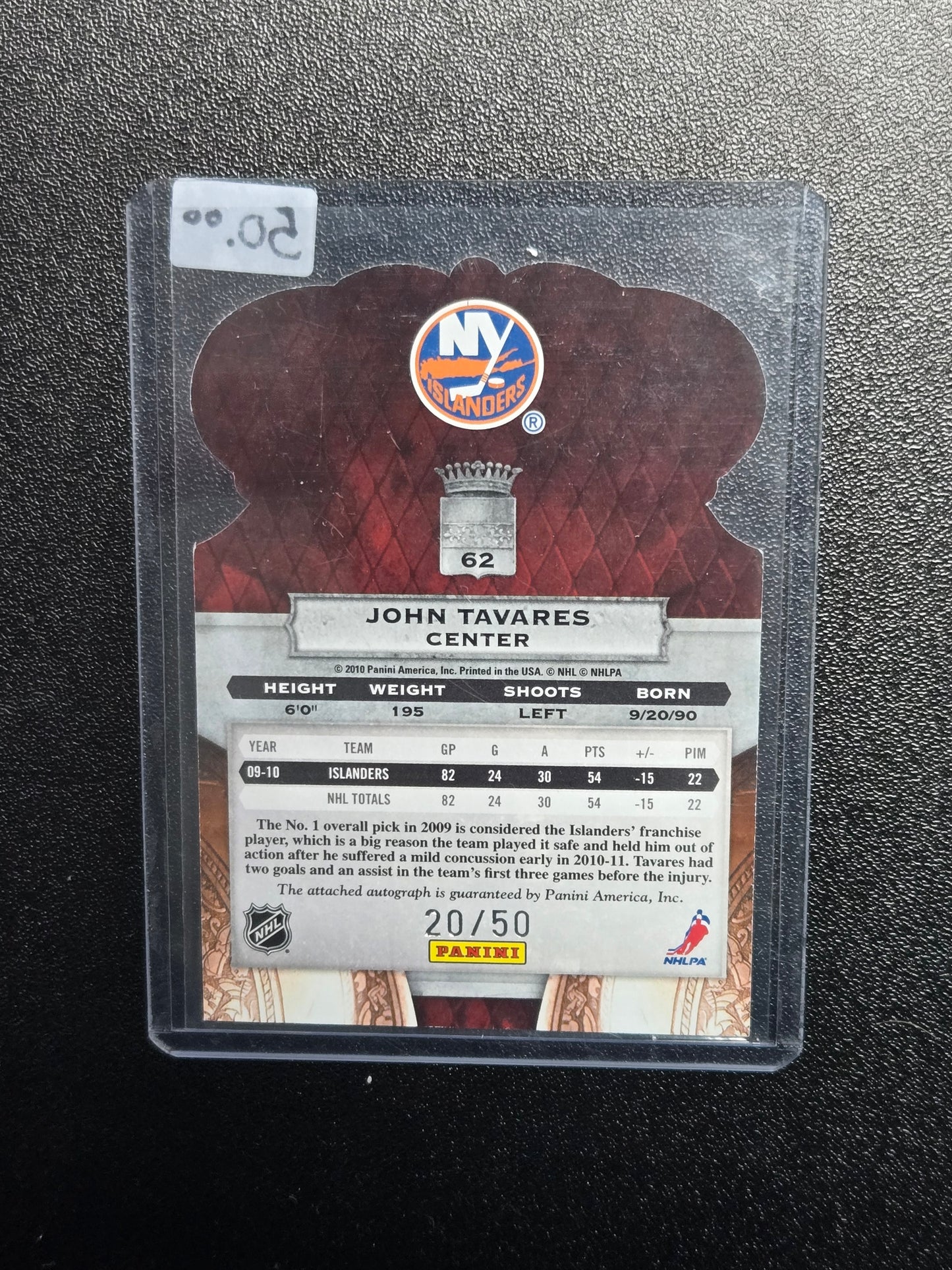 2010 Panini John Tavares 20/50 Auto #62