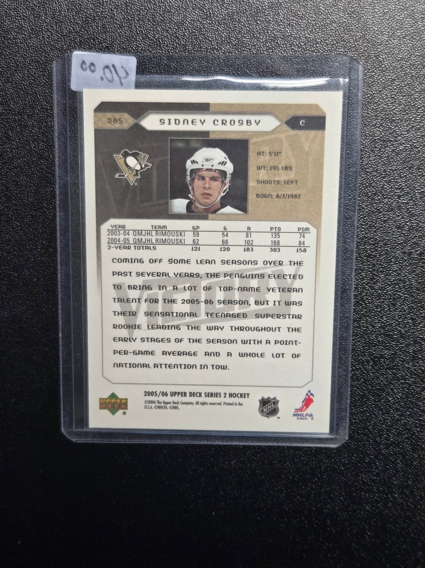 2005-06 UD Series 2 Sidney Crosby #285 Rookie