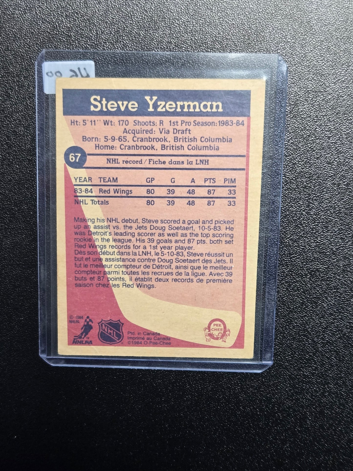 1984-85 Steve Yzerman OPC #67