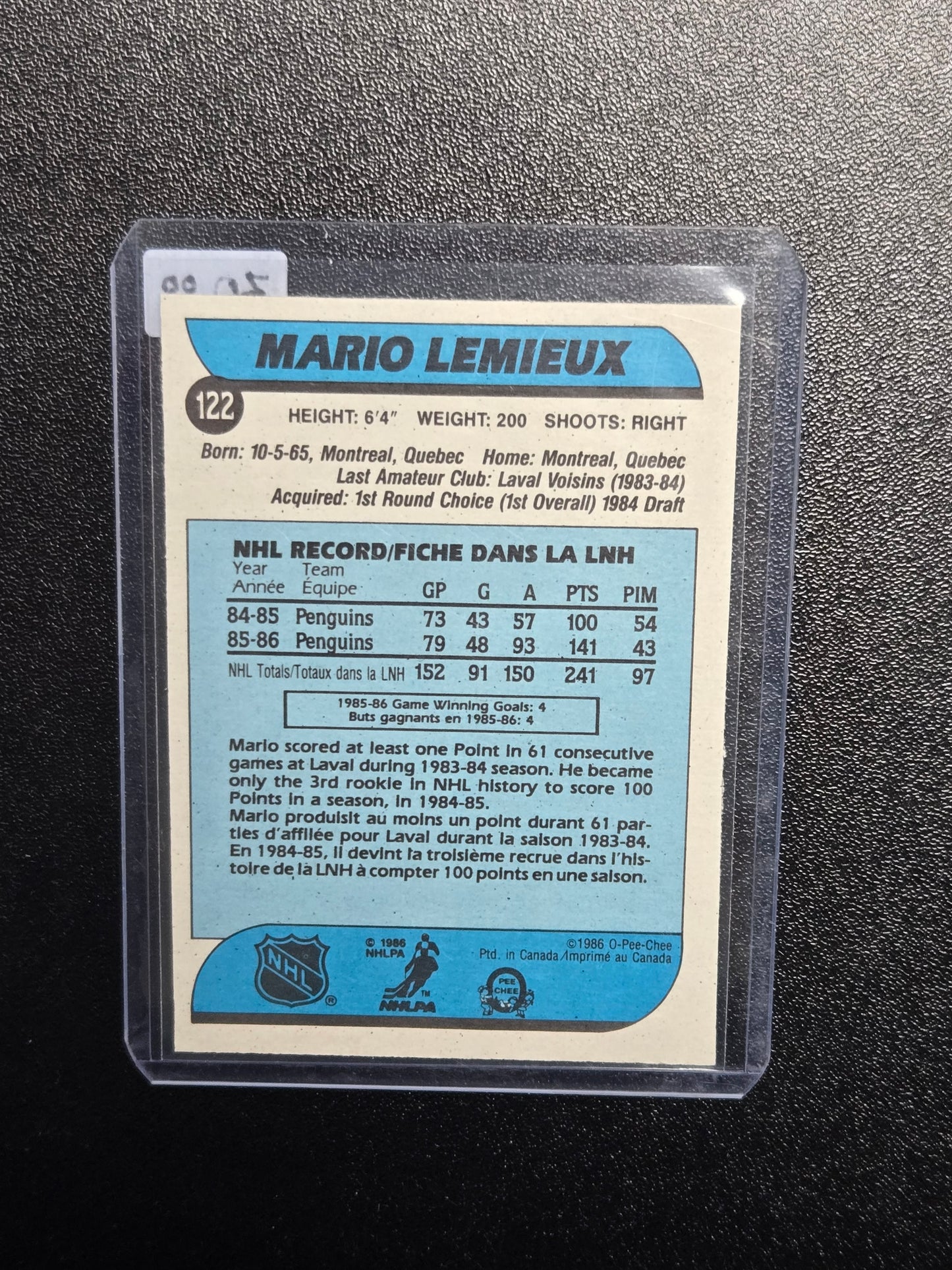 1986-87 Mario Lemieux OPC #122