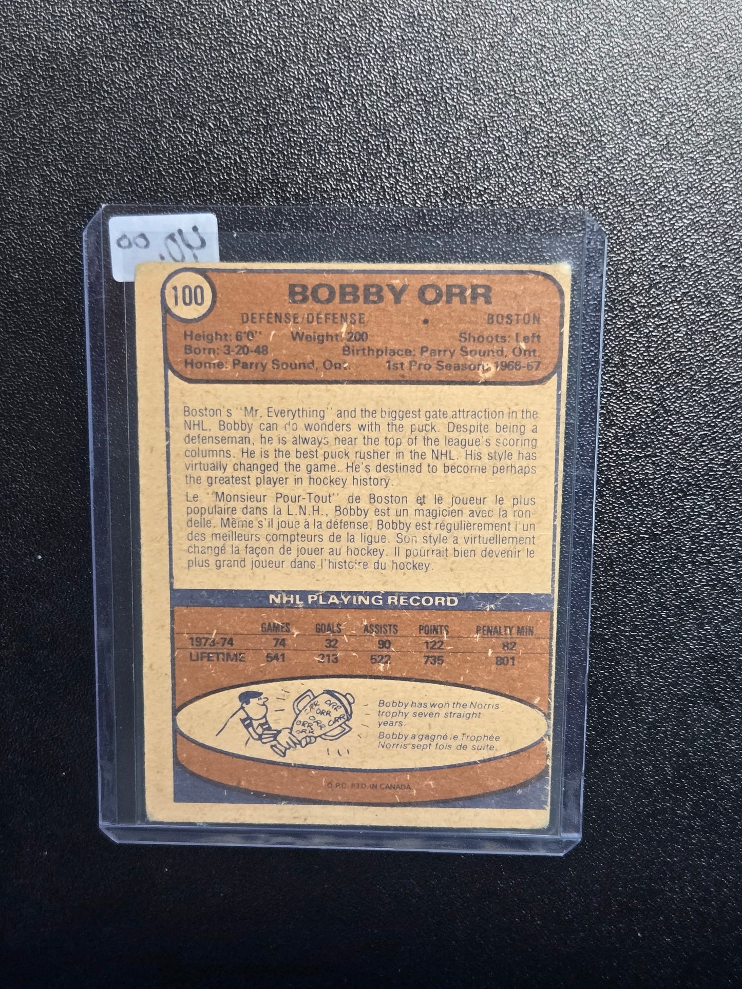 1974-75 O Pee Chee Bobby Orr #100