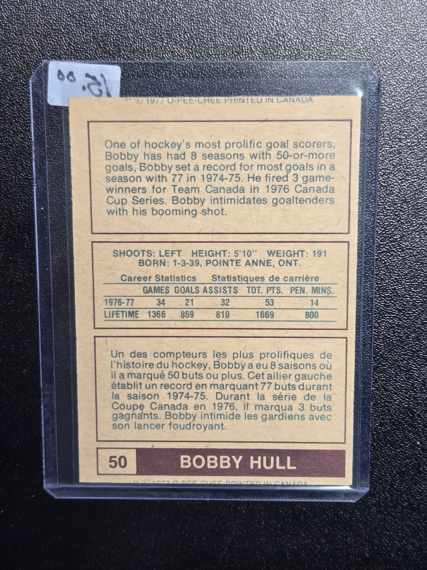 1977-78 OPC Bobby Hull #50