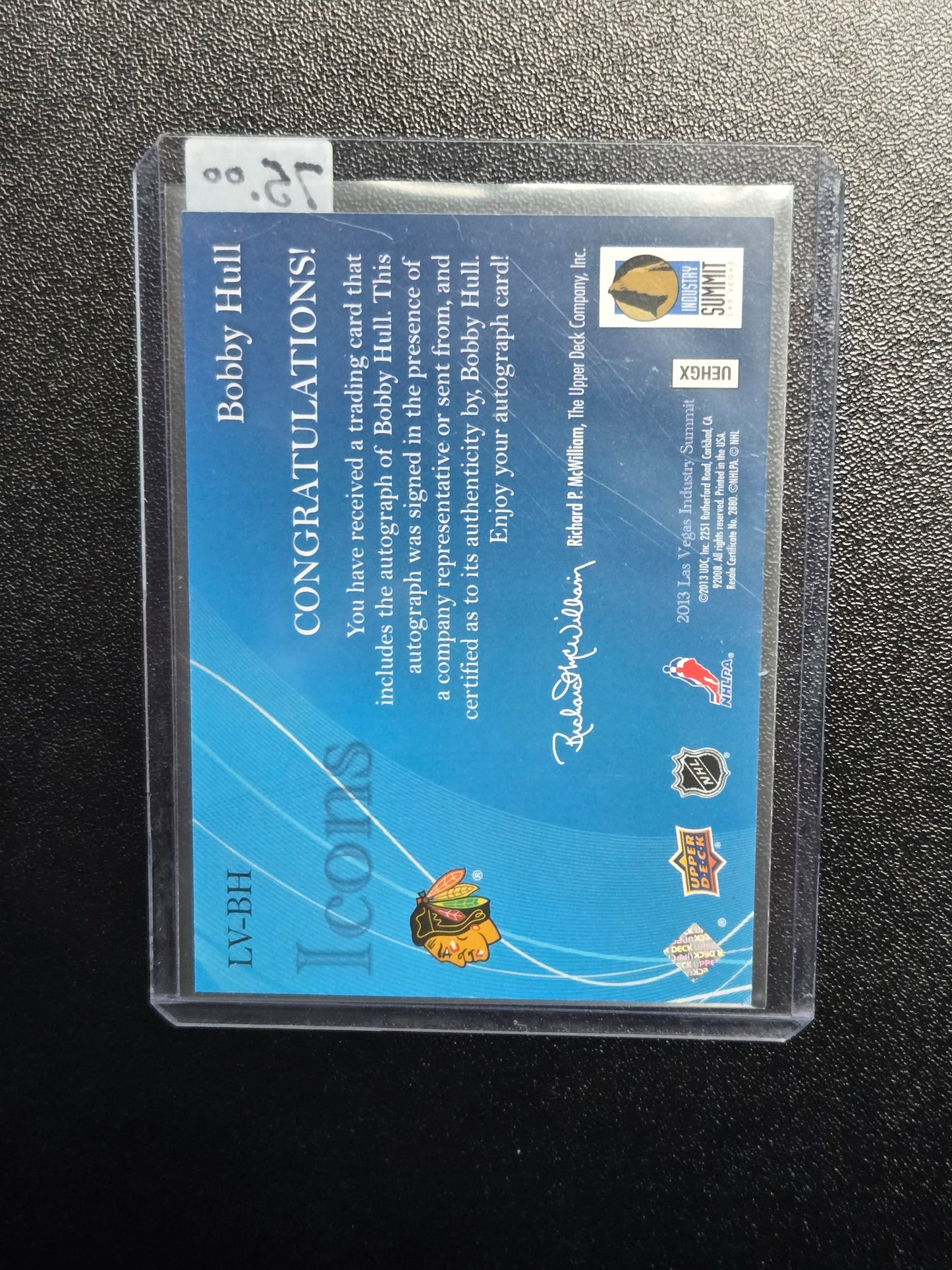 2013 Upper Deck Industry Summit Icons Auto 25/30 Bobby Hull #LV-BH Auto