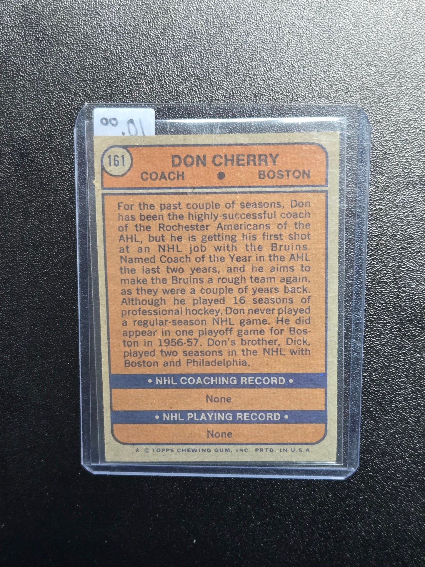 1974-75 Topps Don Cherry Hockey Rookie Card #161 Bruins Coach