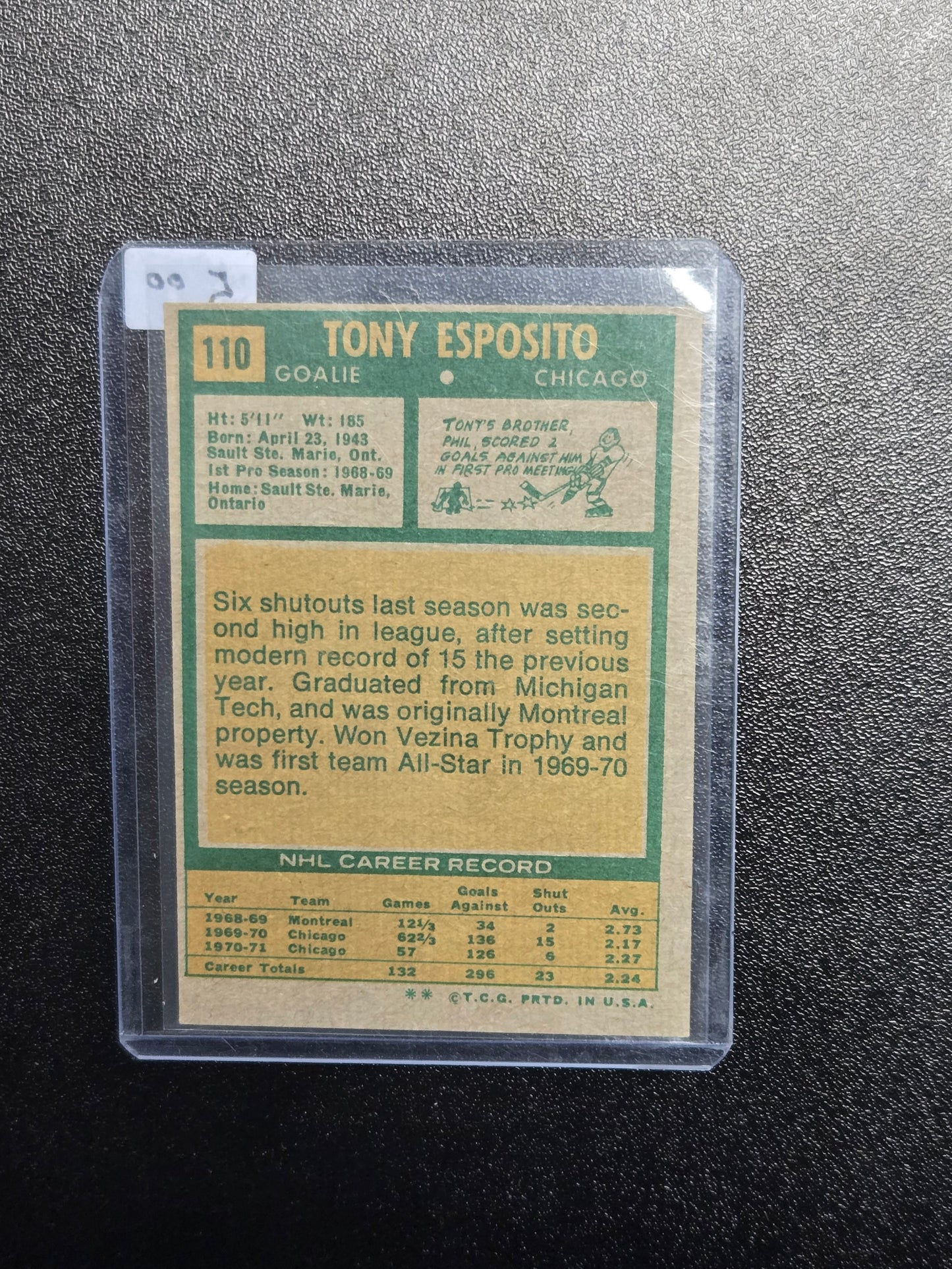 1971-72 Tony Esposito O-Pee-Chee Hockey Blackhawks #110