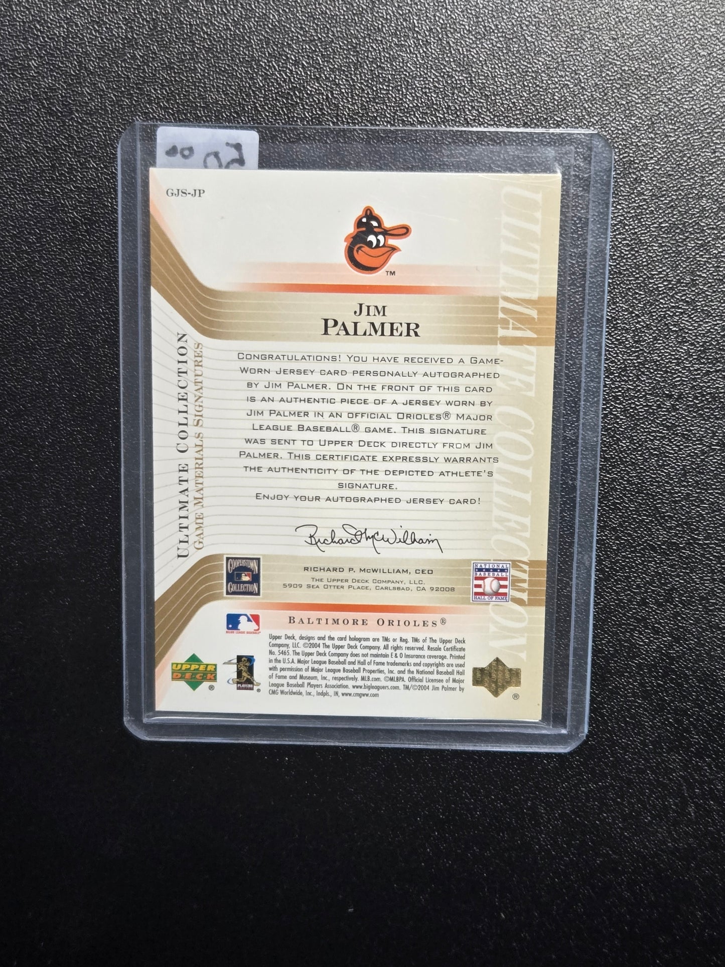 2004 UD Ultimate Collection JIM PALMER Game Materials Signature 16/50
