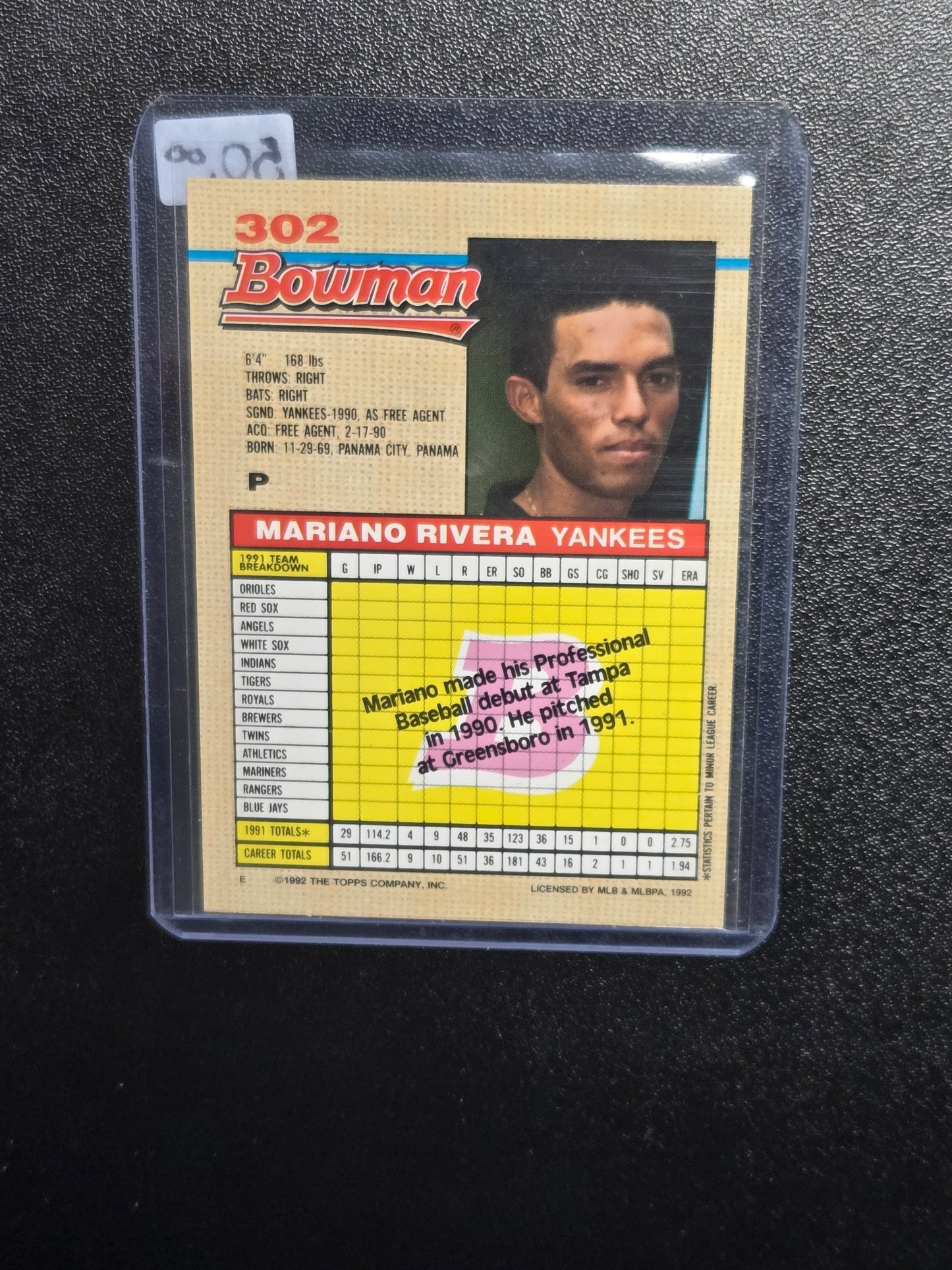 1992 Bowman #302 Mariano Rivera RC