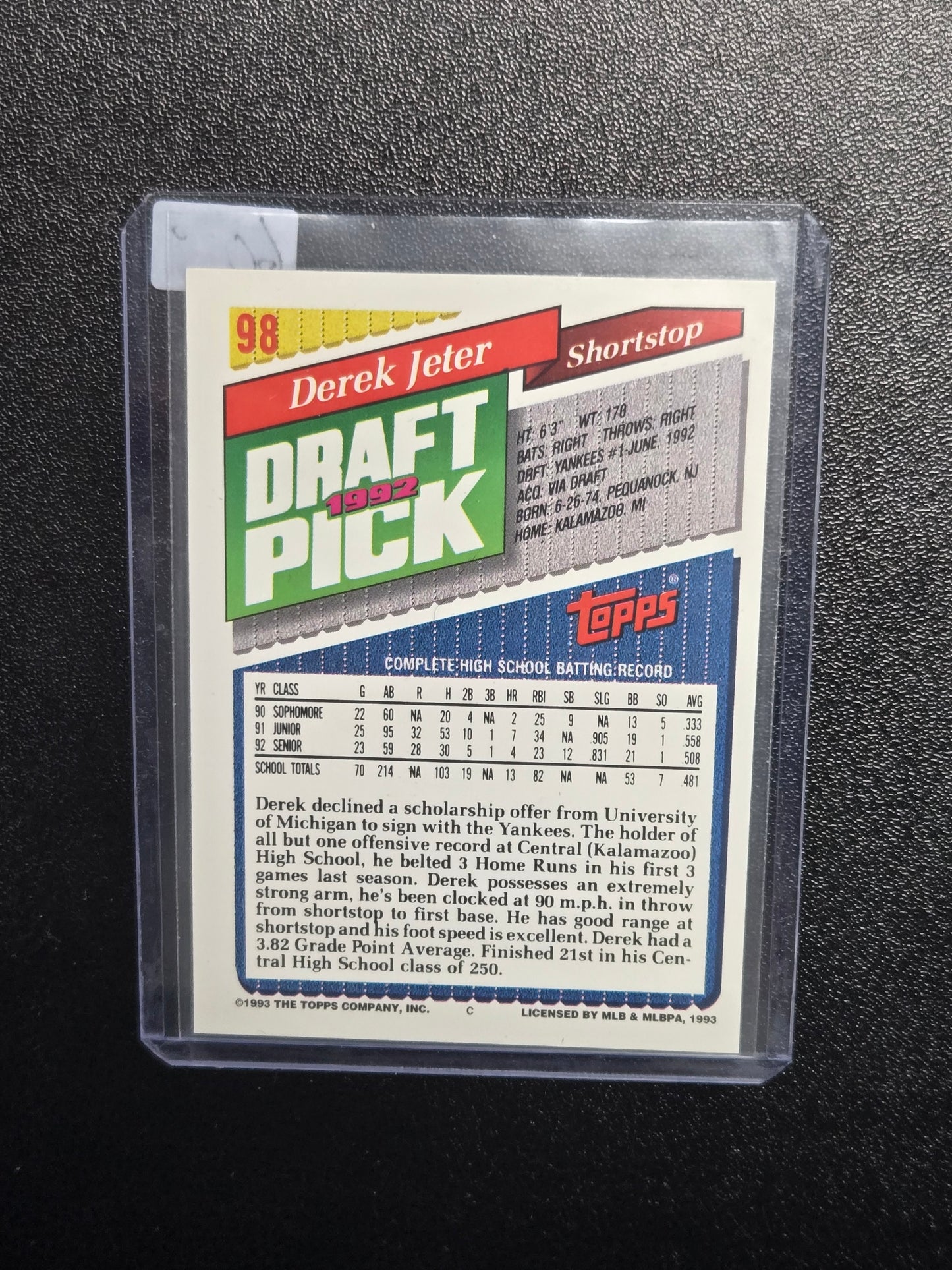 1993 Derek Jeter Topps Gold rookie #98
