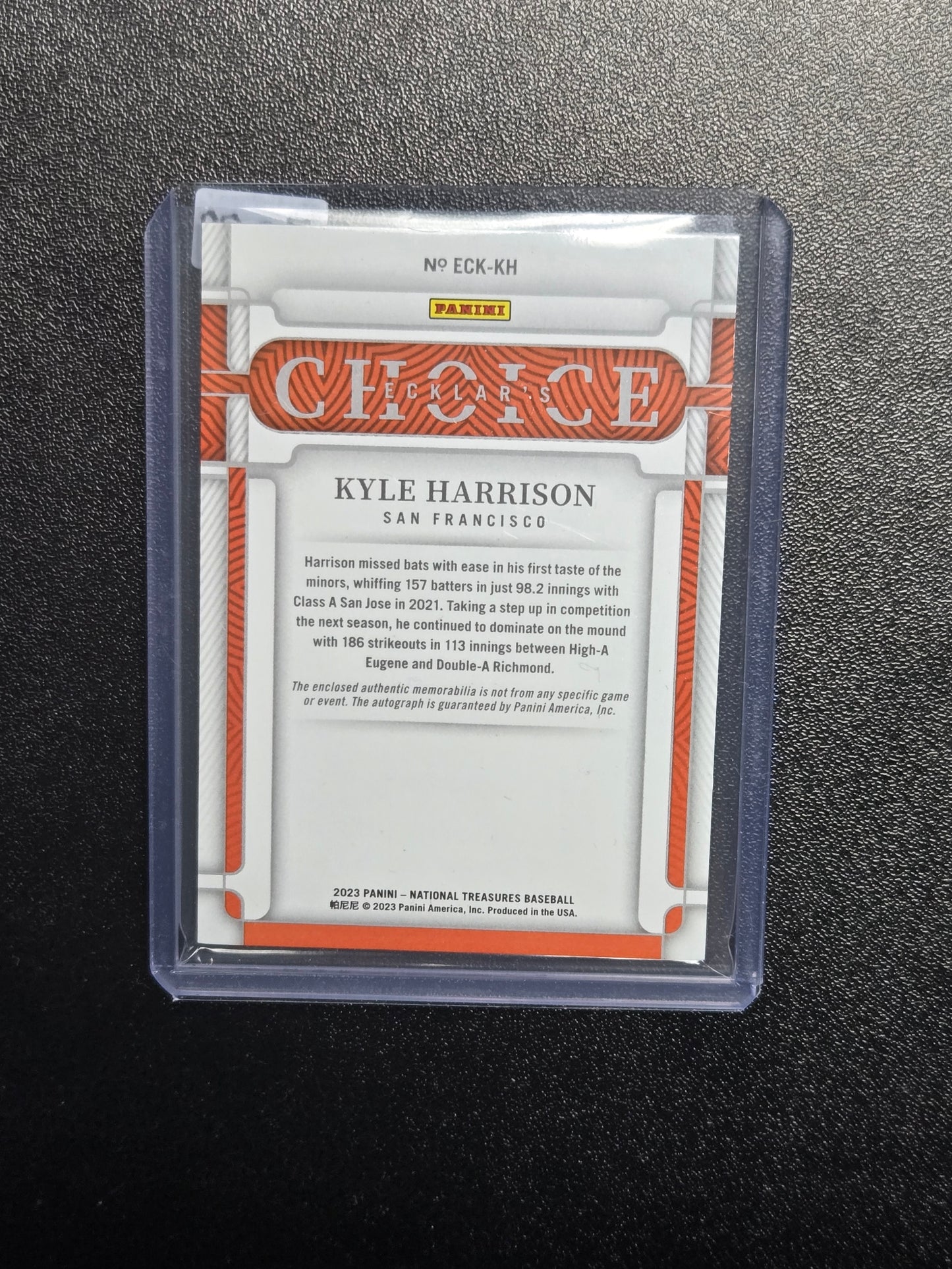 2023 Panini National Treasures Kyle Harrison Patch Auto 18/25 #ECK-KH