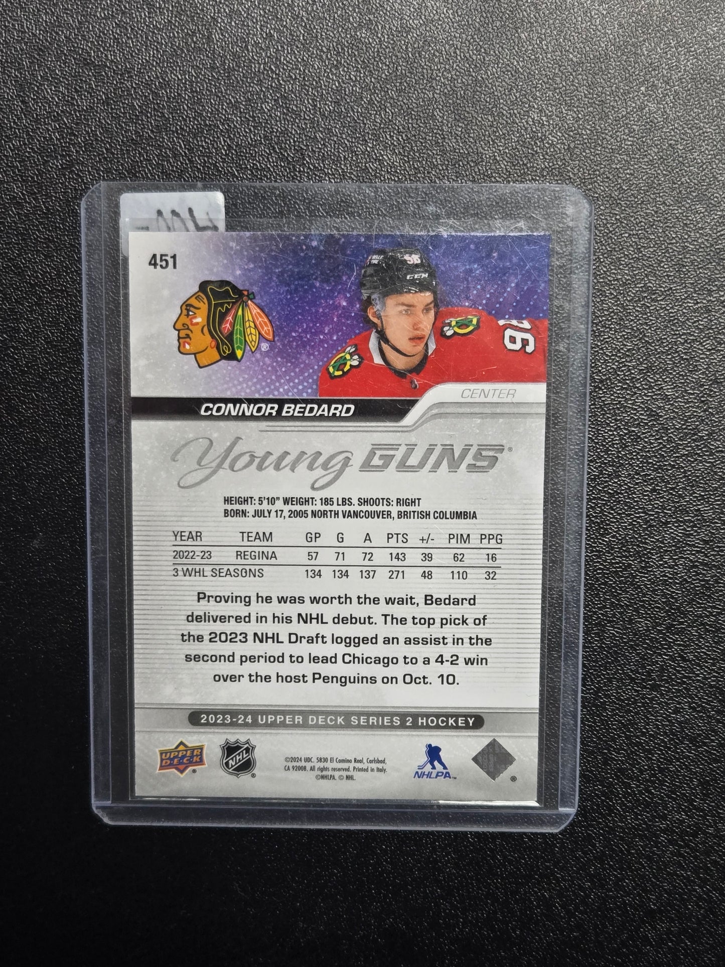 2023-24 UD Series 2 Connor Bedard Young Guns #451