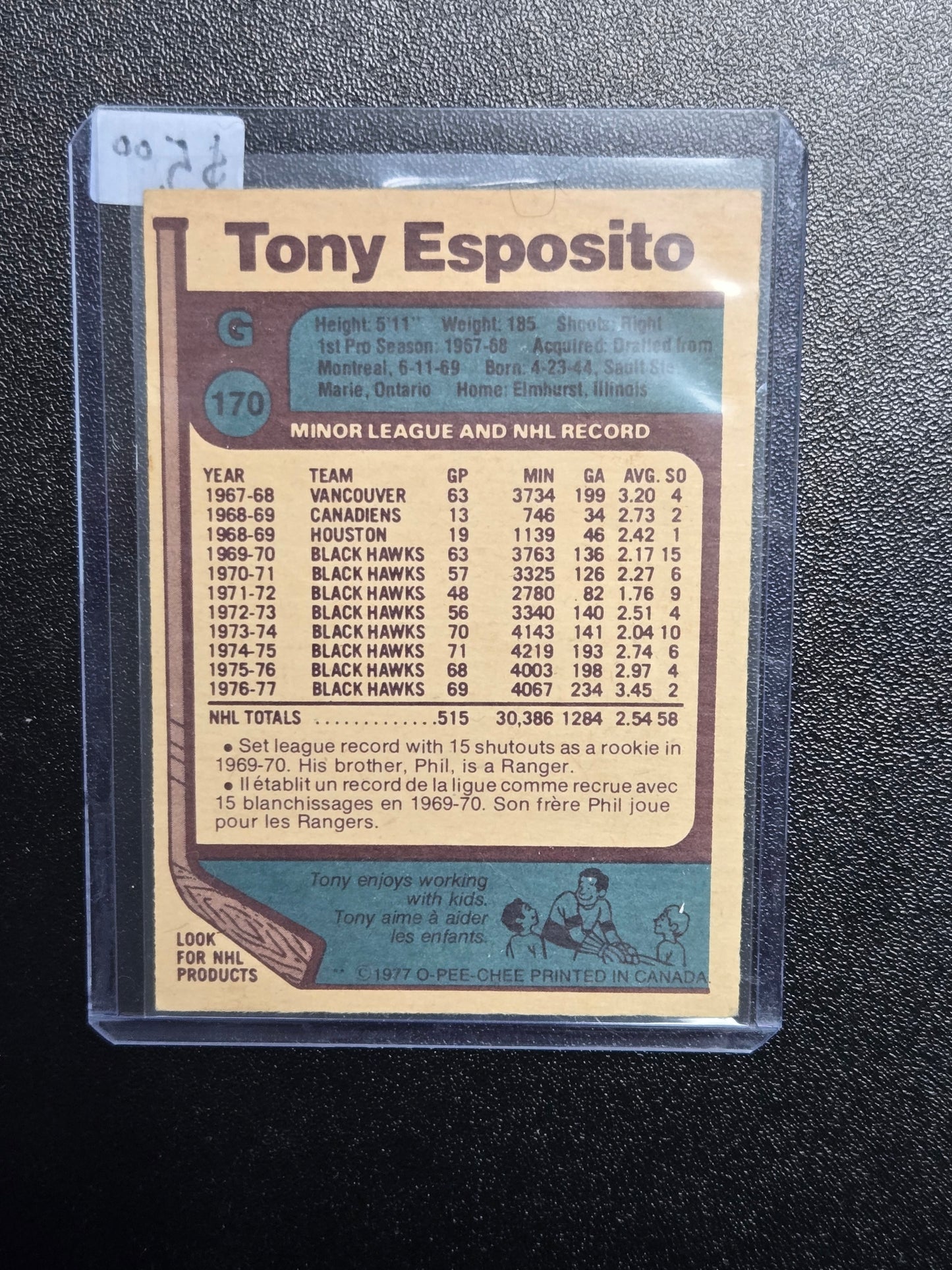 1977-78 OPC Tony Esposito #170