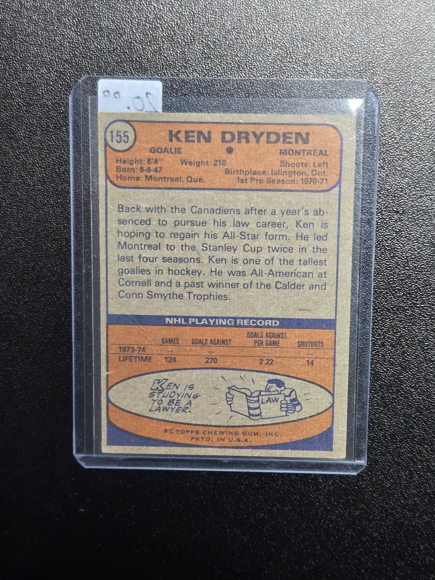 1974-75 Topps Ken Dryden #155