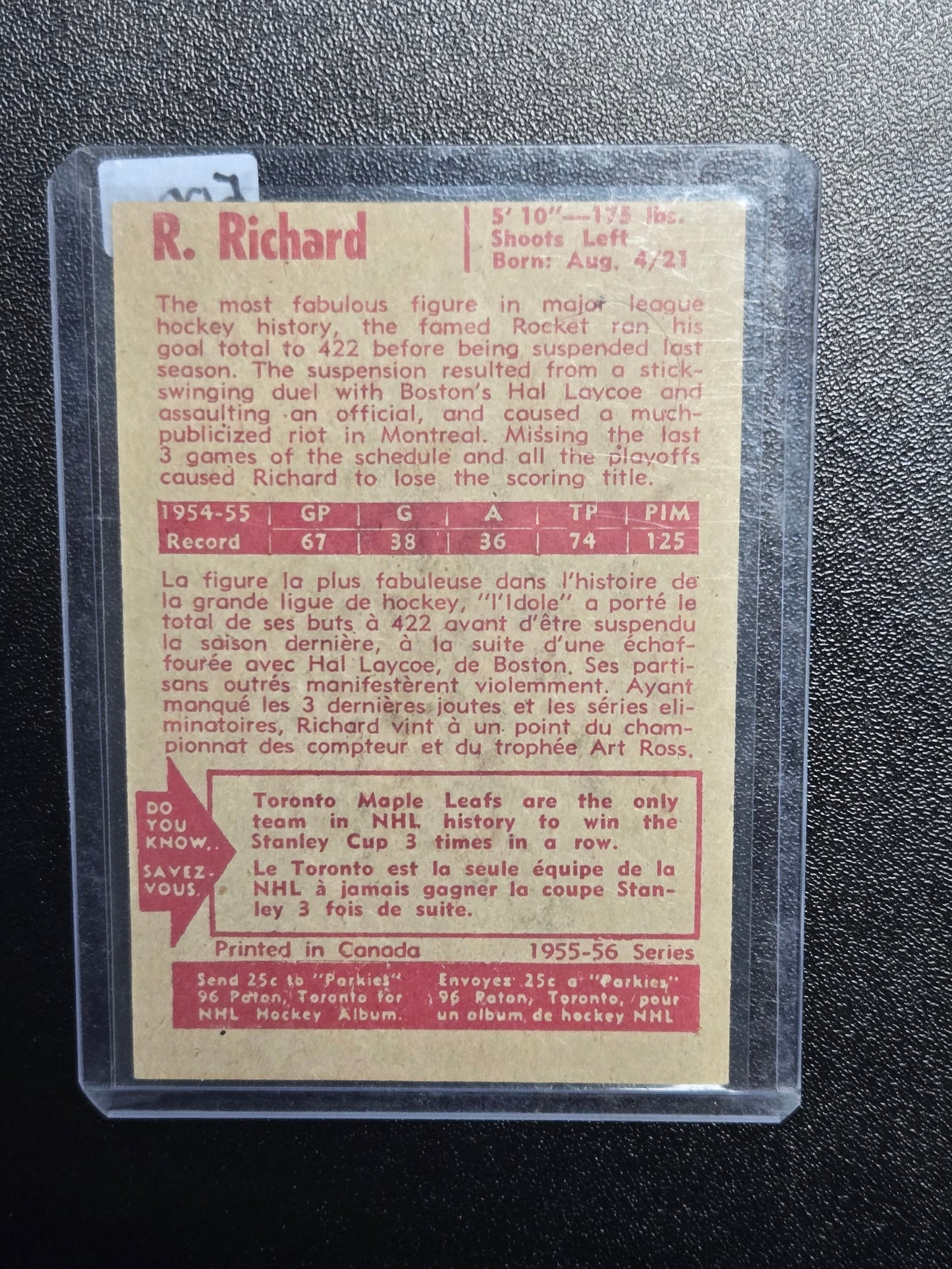 55/56 Parkhurst #37 "Rocket" Richard