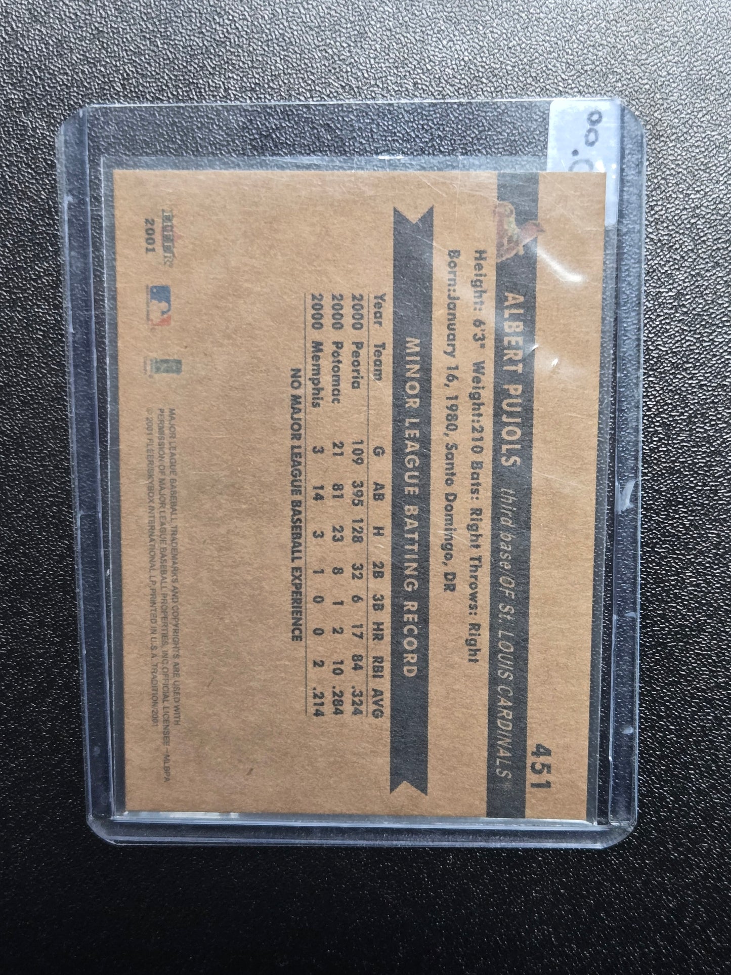 2001 Fleer Tradition - Albert Pujols #451 (RC)