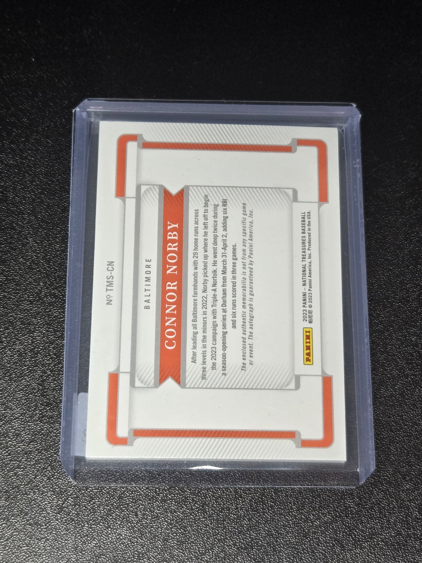 2023 Panini Connor Norby National Treasures Patch Auto 03/10 #TMS-CN