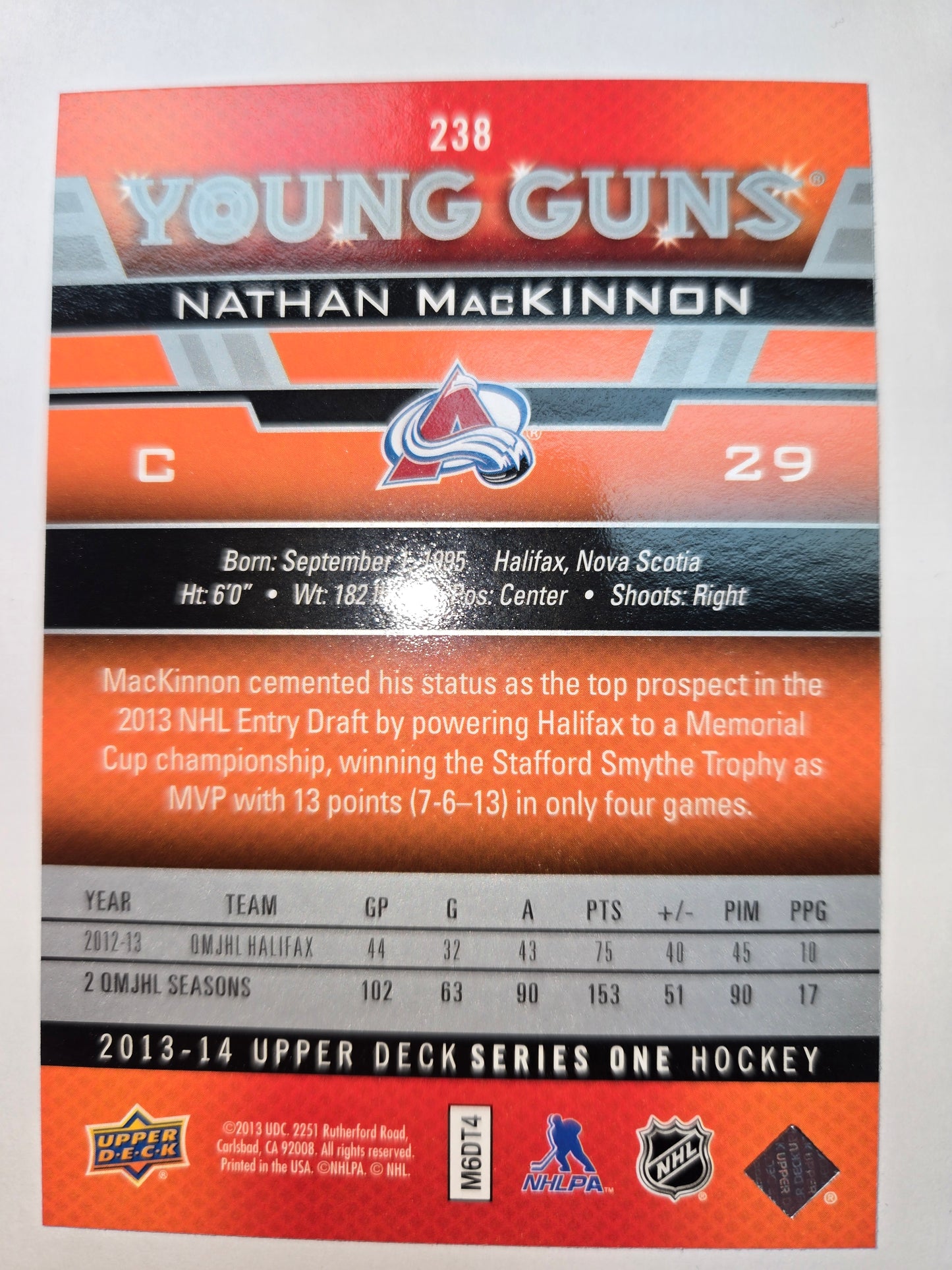 Nathan MacKinnon UD Young Guns Rookie #238