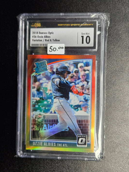 2018 Donruss Optic #36 Ozzie Albies Variation Red & Yellow