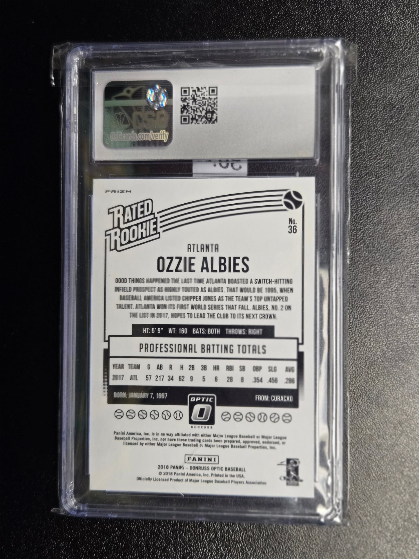 2018 Donruss Optic #36 Ozzie Albies Variation Red & Yellow