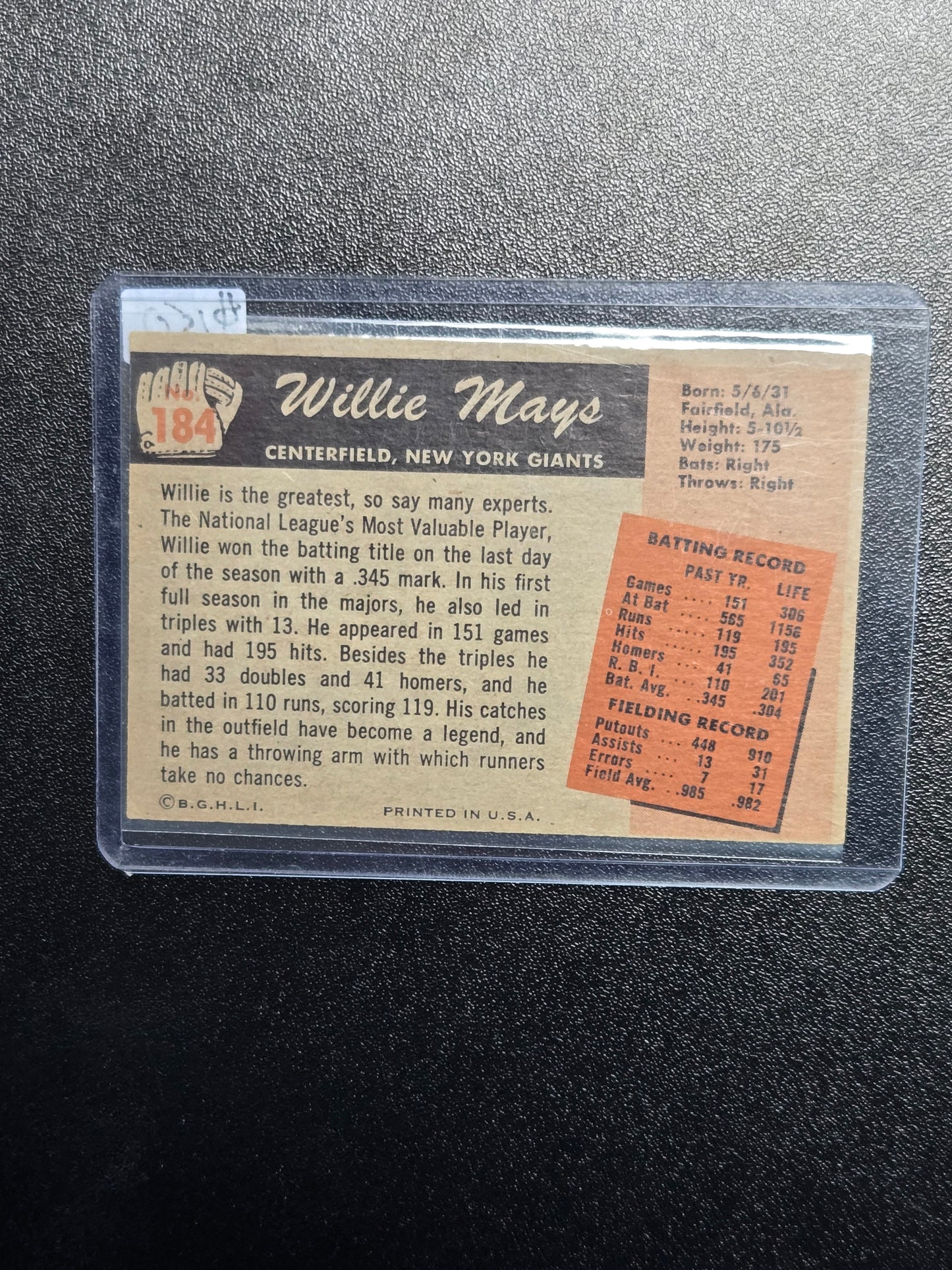 1955 Bowman - #184 Willie Mays