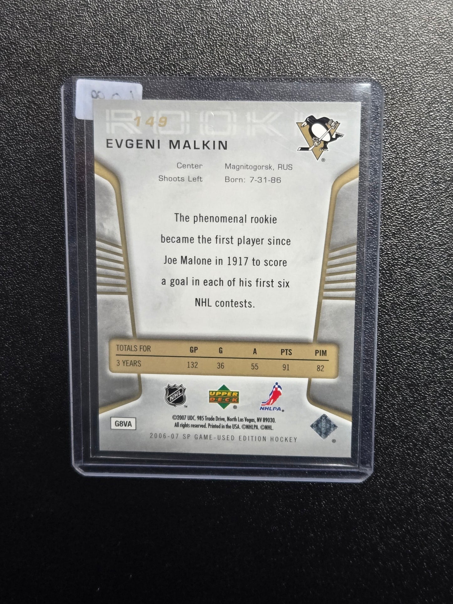 2006-07 SP Game Used Edition Authentic Rookies 991/999 Evgeni Malkin #149 Rookie