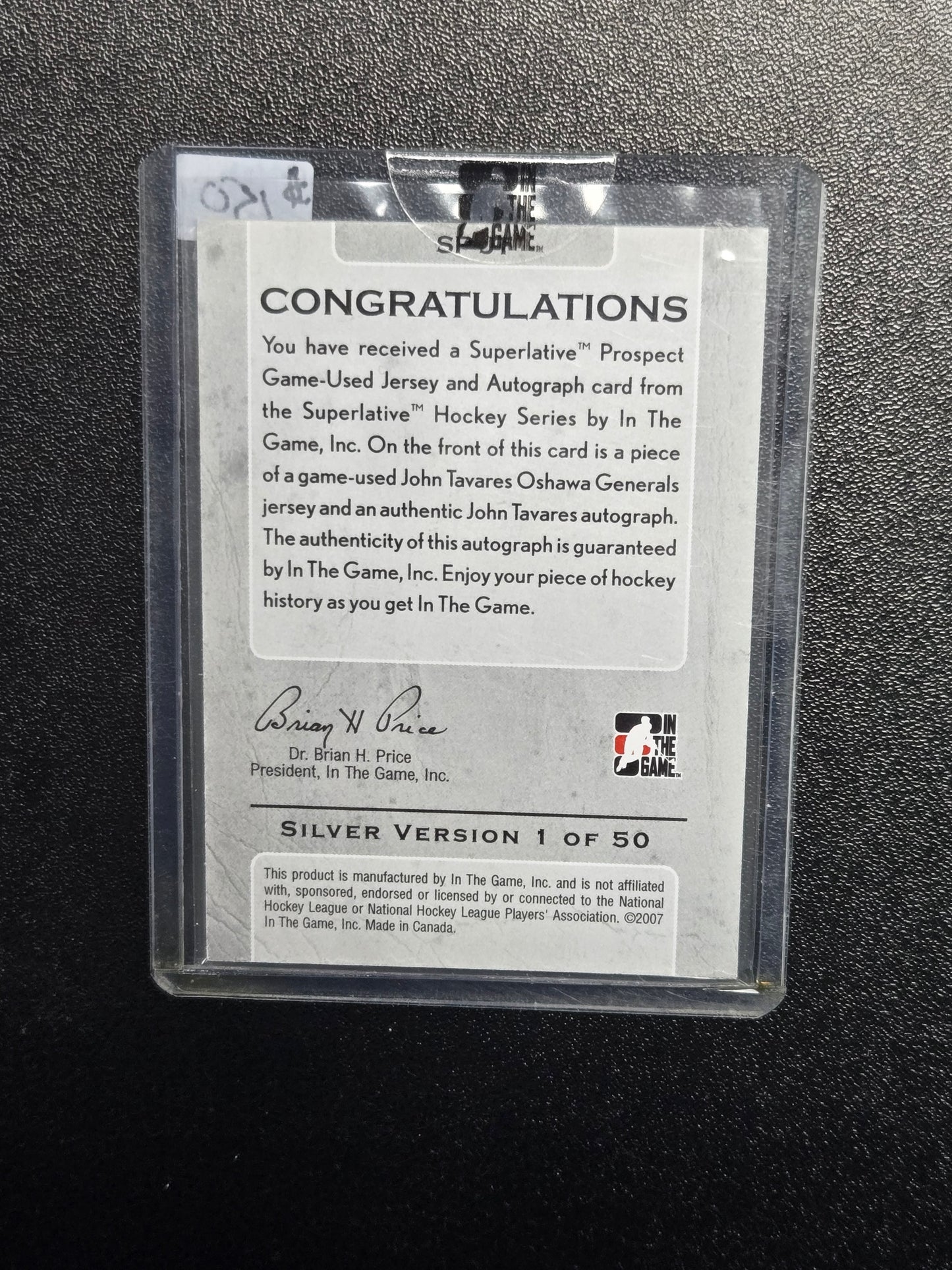 2007 JOHN TAVARES ROOKIE ITG SUPERLATIVE Auto Jersey Autograph silver version 1 of 50