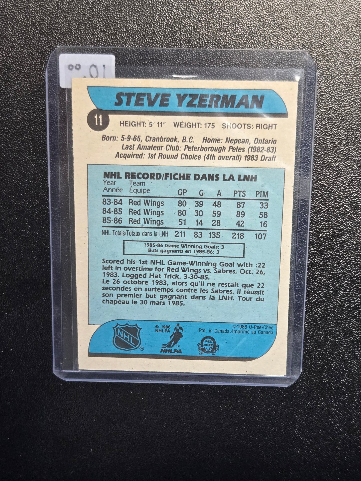 1986-87 OPC Steve Yzerman #11