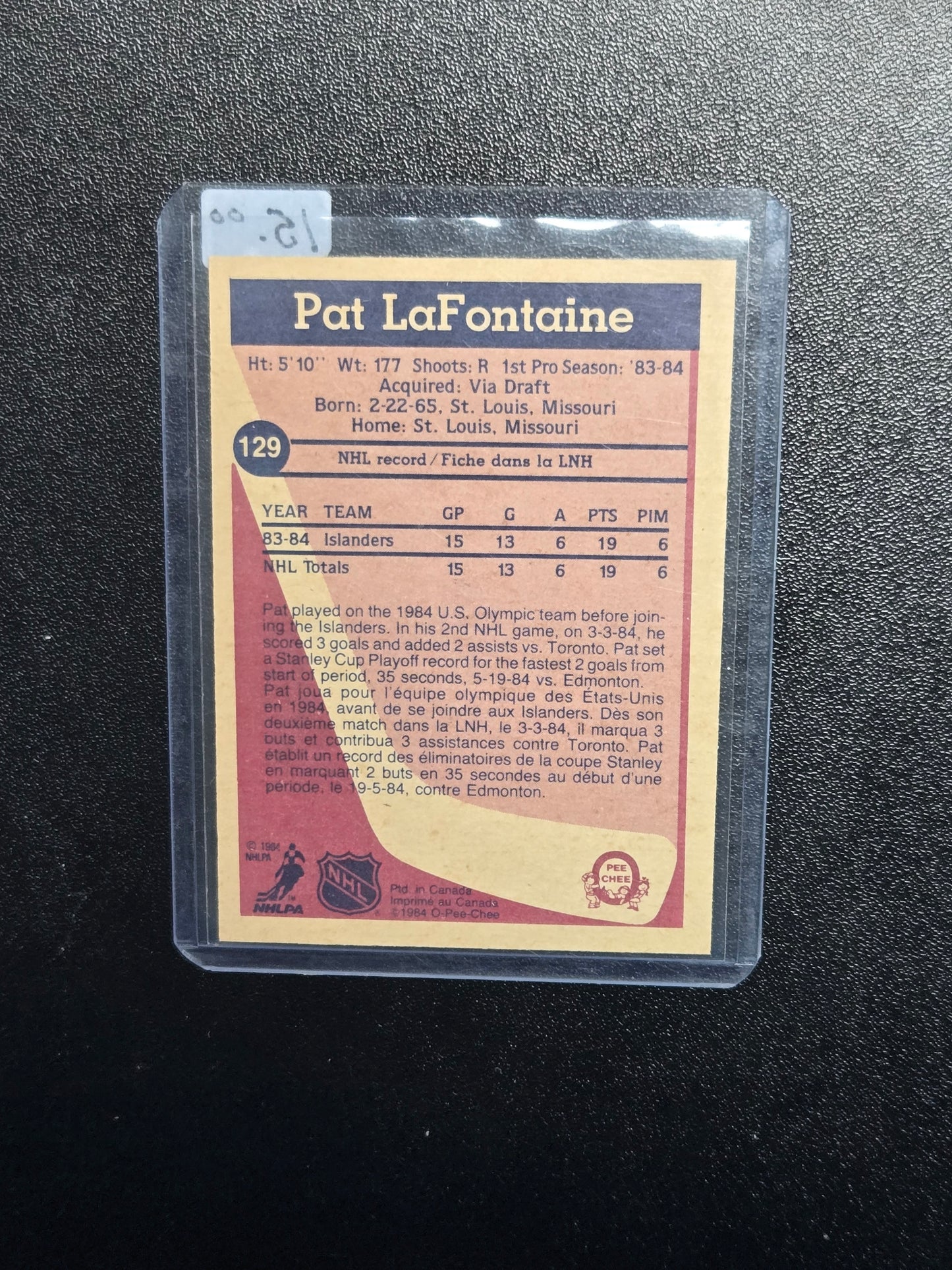 1984-85 OPC Pat LaFontaine #129
