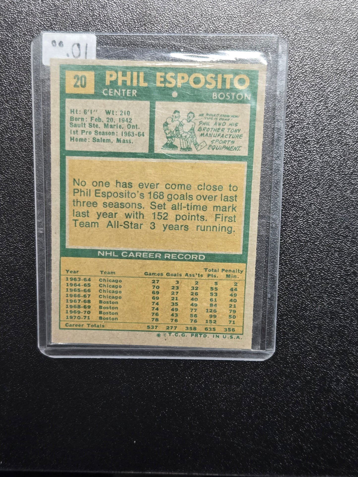 1971-72 OPC O PEE CHEE NHL Hockey #20 PHIL ESPOSITO